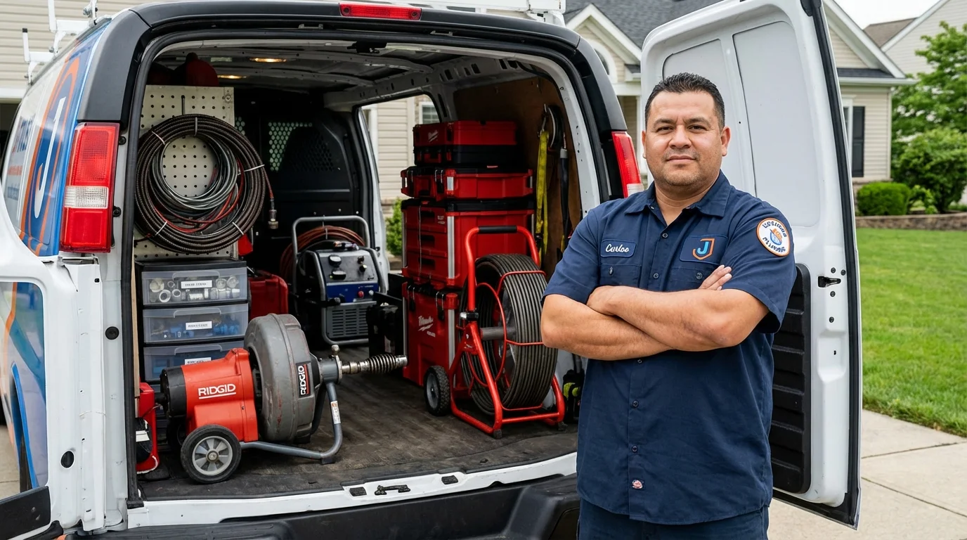 Professional drain cleaning equipment and Johns Plumbing LLC plumber in Holtsville