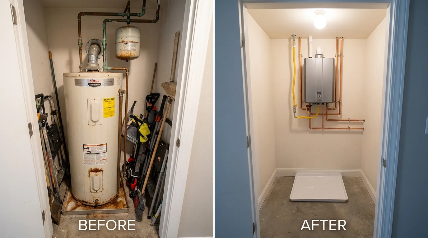 Tank water heater versus wall-mounted tankless unit comparison for Holtsville, NY homeowners